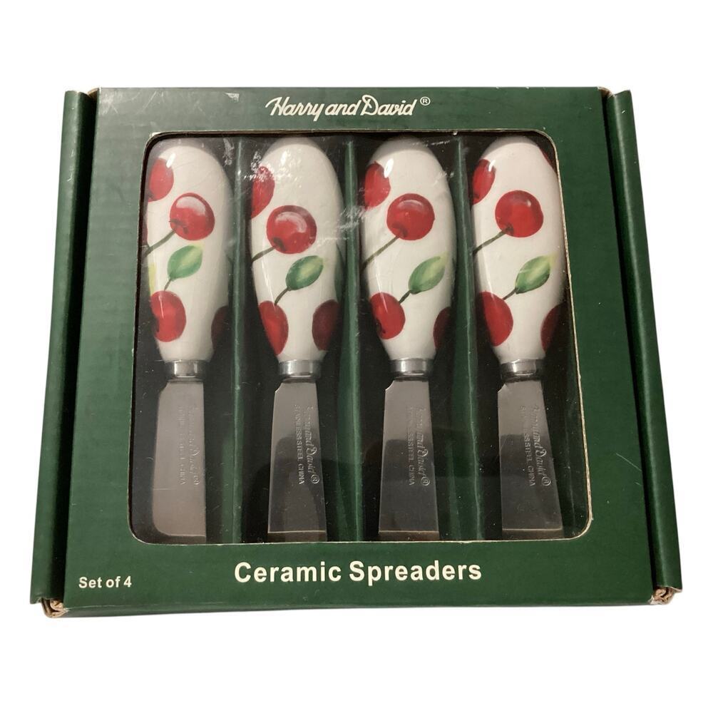 Harry and David Cherries Fruit Bounty Ceramic Spreaders Set of 4